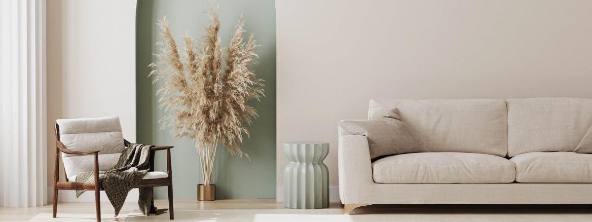 Modern white living room showcasing professional house cleaning